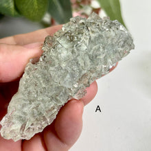 Load image into Gallery viewer, Glass Fluorite Crystal Cluster– Green Cubic Fluorite with Pyrolusite on Matrix
