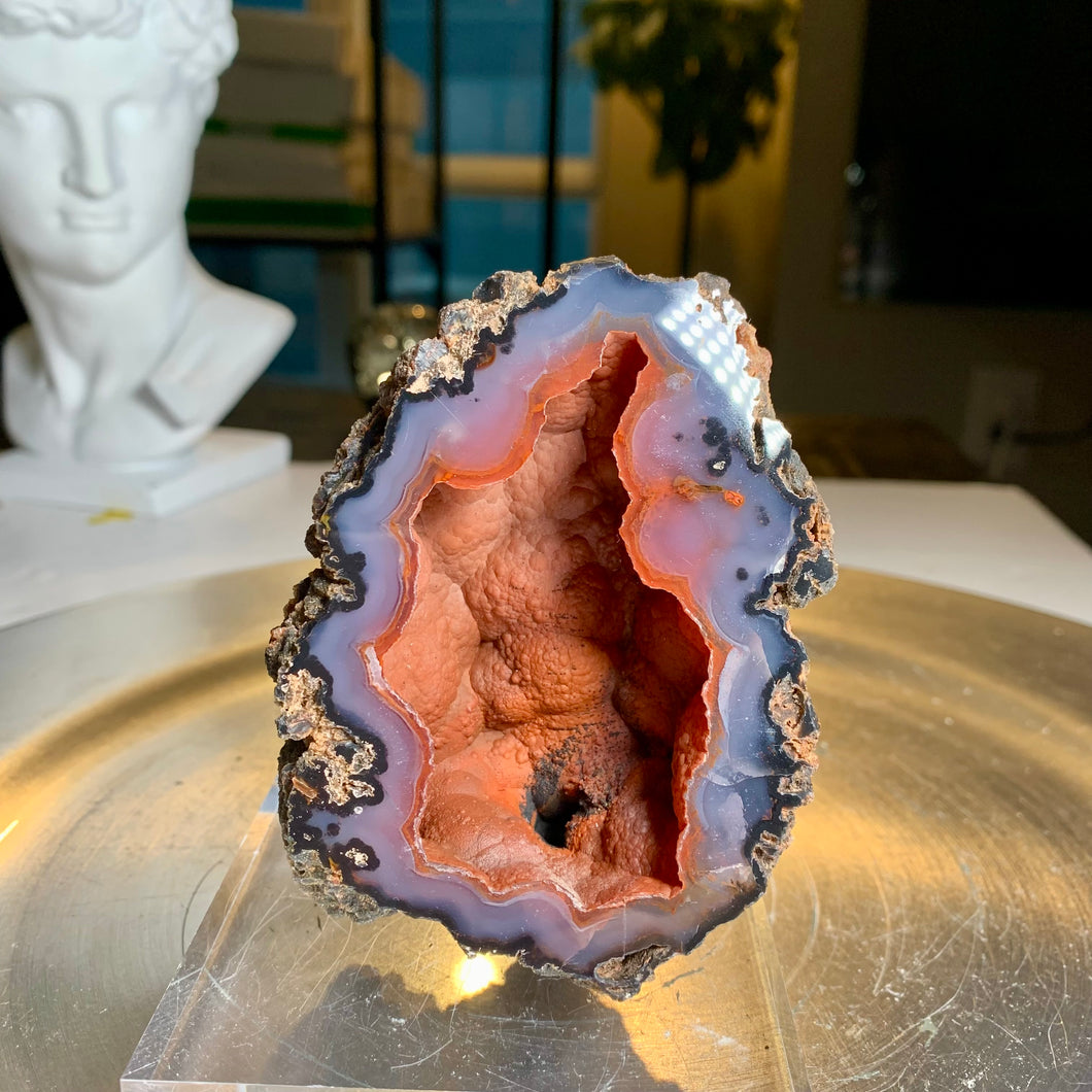 Rare - High quality Argentina red fox agate geode with UV reaction
