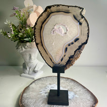 Load image into Gallery viewer, Rare - black agate slice with stand from Brazil
