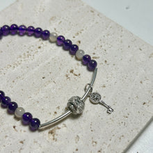 Load image into Gallery viewer, High-Quality Amethyst &amp; Moonstone Bracelet - Solid 925 Sterling Silver Key Charm
