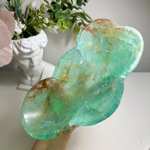 Load image into Gallery viewer, Large Green Fluorite Carved Cloud Bowl, High-Contrast Translucent Fluorite Tray, Statement Altar Decor, 9.5"
