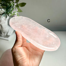 Load image into Gallery viewer, Rose Quartz Tray, Natural Crystal Charging Plate, Pink Crystal Jewelry Tray, Gemstone Trinket Dish, Crystal Display Decor
