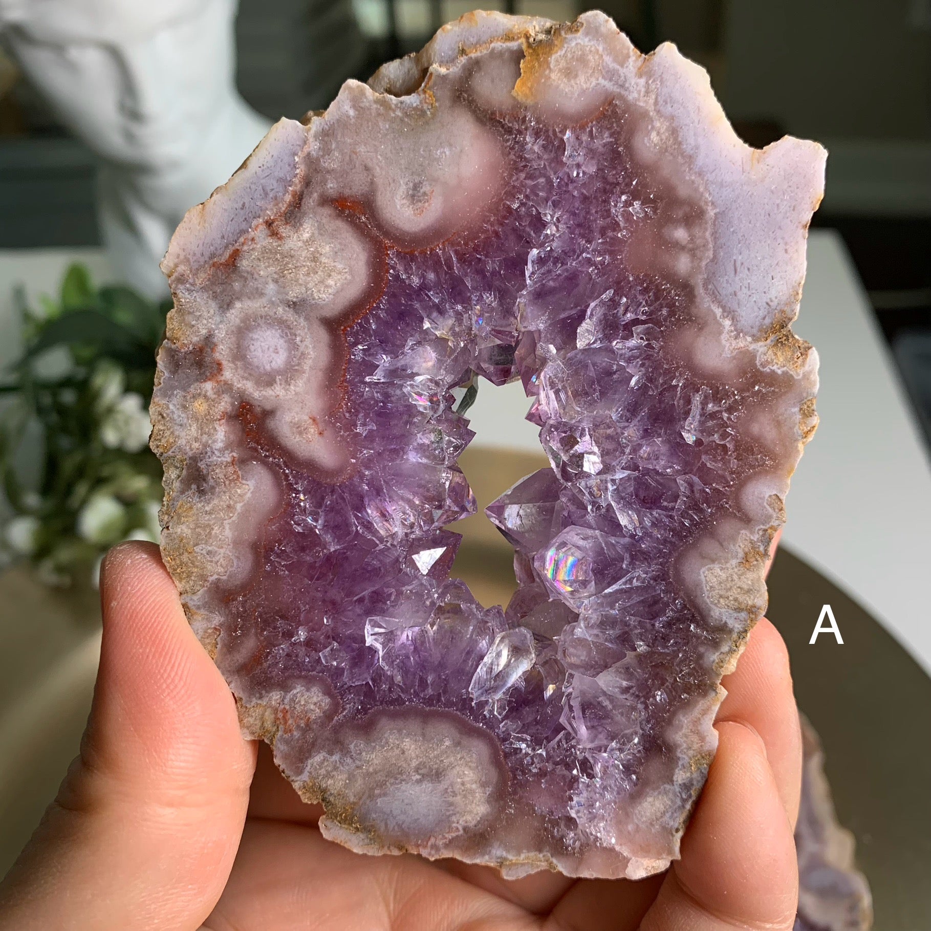 Flower Agate buy & pink amethyst druzy slab