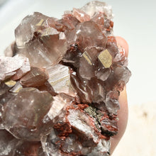 Load image into Gallery viewer, Red Hematite Included Calcite Cluster — Transparent Natural Crystal with Red Mineral Inclusions for Home Decor and Collection
