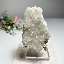 Load image into Gallery viewer, White Calcite Crystal Plate with Pyrite — Natural Calcite Cluster for Home Decor &amp; Healing Energy
