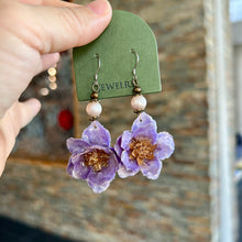 Load image into Gallery viewer, Purple Flower Earrings, 925 Sterling Silver Floral Earrings, Handmade Botanical Statement Earrings, Romantic Garden Jewelry
