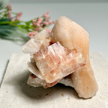 Load image into Gallery viewer, Pink Mangano Calcite with Red-Banded Calcite — Rare Bladed Calcite Cluster from Hunan, China
