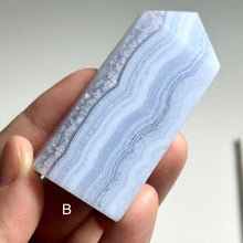 Load image into Gallery viewer, Blue Lace Agate Polished Slab Tower – Natural Banded Chalcedony for Calm, Peace &amp; Throat Chakra Healing
