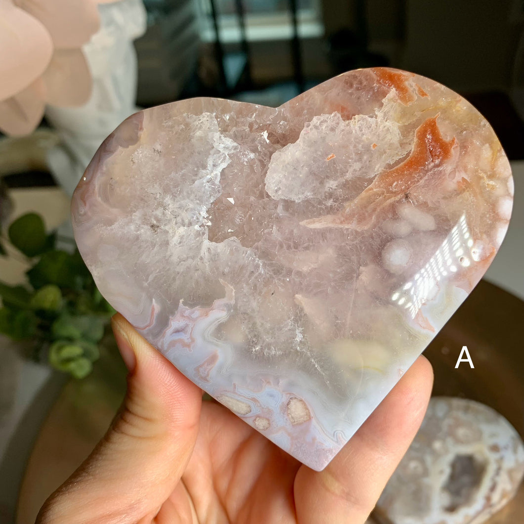 High quality - flower agate heart with druzy / druzy flower agate heart