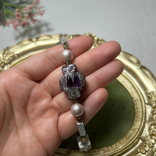 Load image into Gallery viewer, Midnight Relic Bracelet | Handmade Lampwork Glass, Shell Pearls &amp; Lava Stone Bracelet
