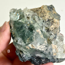 Load image into Gallery viewer, Self stand Glass Fluorite Crystal Cluster – Green Cubic Fluorite on Matrix (Piece A or B)
