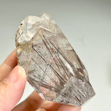 Load image into Gallery viewer, Steel Silver Rutilated Quartz Crystal Point | Coarse Rutile Inclusions | Natural Rutilated Quartz Specimen | Mineral Display
