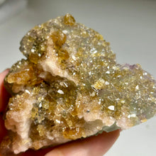 Load image into Gallery viewer, Golden Barite on green fluorite
