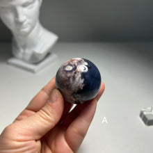 Load image into Gallery viewer, Rare Blue Flower Agate Sphere - Minimalist Sakura Crystal Ball - Moody Home Decor
