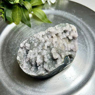 Large Uruguay druzy amethyst with moss-like base + agate skin