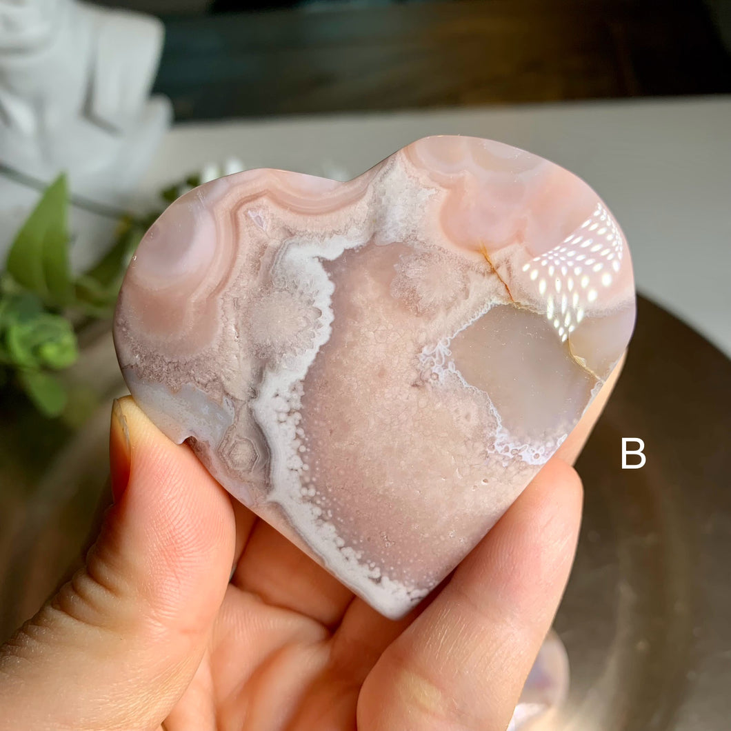 Top quality - pink flower agate heart