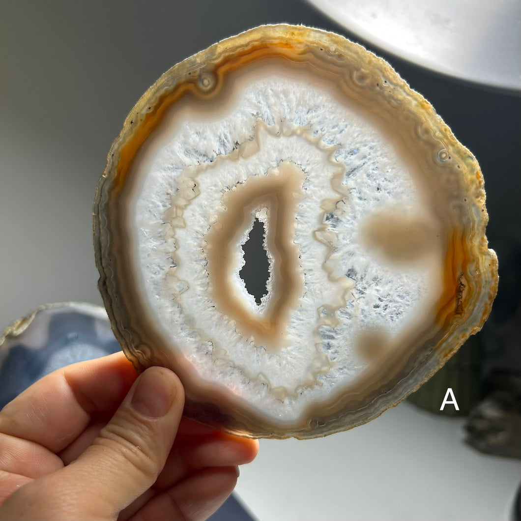 Top Quality Brazilian Agate Slice – Natural Banding, Crystal Center & Soft Pastel Tones