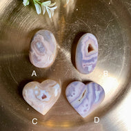 Rare - top quality pink flower agate heart and palm stone