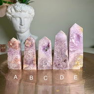High quality - pink amethyst flower agate druzy towers