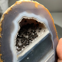 Load image into Gallery viewer, Top quality-  Agate geode pair from Brazil with sparkling druzy and nice banding
