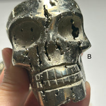 Load image into Gallery viewer, Peruvian Pyrite Skull — High-Grade Metallic Crystal Skull Carving for Protection &amp; Display
