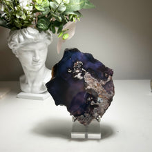Load image into Gallery viewer, Blue Flower Agate Slice from Madagascar — Polished Chalcedony Slab with Natural Floral Patterns
