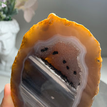 Load image into Gallery viewer, Top quality-  Agate geode pair from Brazil with sparkling druzy and nice banding
