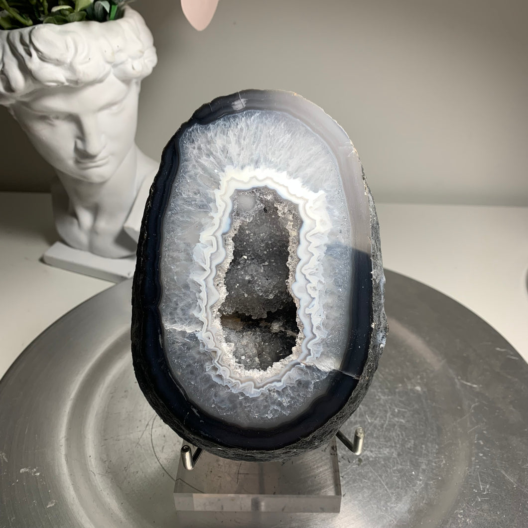 Top quality- Agate geode from Brazil  with sparkling druzy on the middle