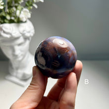 Load image into Gallery viewer, Rare Blue Flower Agate Sphere - Minimalist Sakura Crystal Ball - Moody Home Decor
