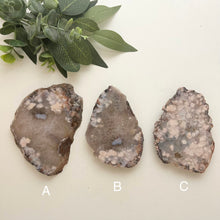 Load image into Gallery viewer, Blue &amp; Pink Flower Agate Slice from Madagascar — Natural Crystal Slab with Unique Floral Patterns
