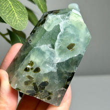 Load image into Gallery viewer, Prehnite crystal tower featuring Epidote inclusions
