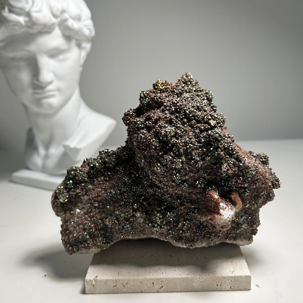 Large Pyrite and Hematite Cluster on Calcite — Sparkling Natural Crystal for Home Decor and Mineral Collection