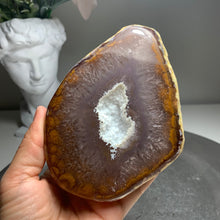 Load image into Gallery viewer, Top quality - brown color Brazilian agate geode with druzy in the middle
