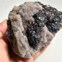 Load image into Gallery viewer, Large Garnet on Pink Quartz Druzy Cluster – Deep Red Natural Crystal Specimen for Home Decor and Mineral Collection
