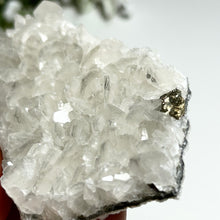 Load image into Gallery viewer, White Calcite Crystal Plate with Pyrite — Natural Calcite Cluster for Home Decor &amp; Healing Energy
