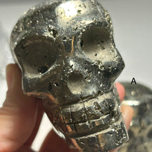 Load image into Gallery viewer, Peruvian Pyrite Skull — High-Grade Metallic Crystal Skull Carving for Protection &amp; Display

