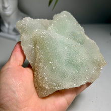 Load image into Gallery viewer, Green fluorite specimen covered with natural druzy quartz- sugar fluorite
