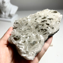 Load image into Gallery viewer, Large Calcite &amp; Pyrite Cluster on Matrix | Sparkling White Crystal Plate for Home Décor &amp; Energy Clearing
