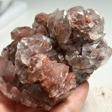 Load image into Gallery viewer, Red Hematite Included Calcite Cluster — Transparent Natural Crystal with Red Mineral Inclusions for Home Decor and Collection
