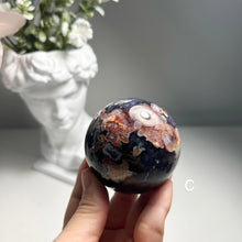 Load image into Gallery viewer, Rare Blue Flower Agate Sphere - Minimalist Sakura Crystal Ball - Moody Home Decor
