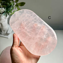 Load image into Gallery viewer, Rose Quartz Tray, Natural Crystal Charging Plate, Pink Crystal Jewelry Tray, Gemstone Trinket Dish, Crystal Display Decor
