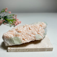 Load image into Gallery viewer, Pearl Pink Dolomite with Green Fluorite | Pastel Crystal Cluster on Matrix | Natural Mineral Home Décor
