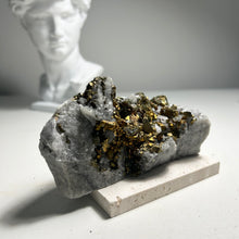 Load image into Gallery viewer, Golden Pyrite on Quartz Matrix — Natural Crystal Cluster for Home Decor and Mineral Collection
