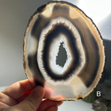 Load image into Gallery viewer, Top Quality Brazilian Agate Slice – Natural Banding, Crystal Center &amp; Soft Pastel Tones
