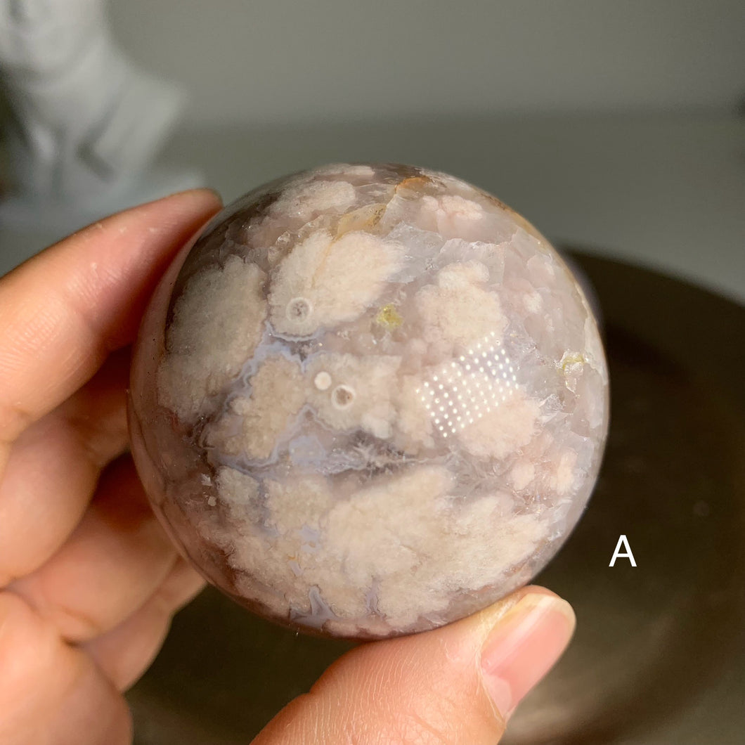 Rare - top quality pink and red flower agate sphere