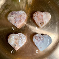 High quality pink flower agate heart