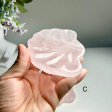Load image into Gallery viewer, Rose Quartz Shell Dish, Natural Crystal Trinket Tray, Pink Crystal Jewelry Dish, Hand Carved Gemstone Bowl, Gift for Her birthday

