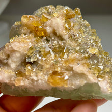 Load image into Gallery viewer, Golden Barite on green fluorite
