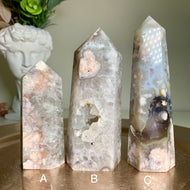 Rare - large size high quality green flower agate towers / points