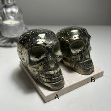 Load image into Gallery viewer, Peruvian Pyrite Skull — High-Grade Metallic Crystal Skull Carving for Protection &amp; Display
